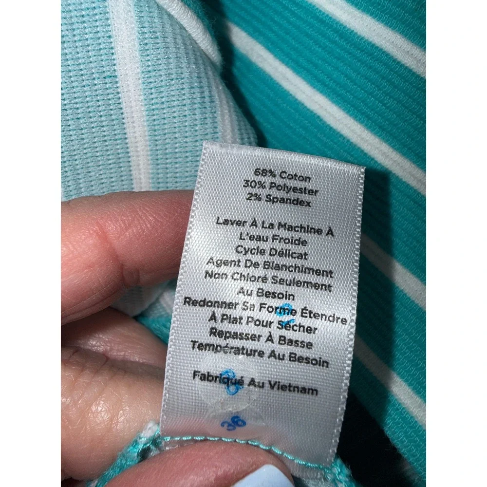 Talbots A-Line‎ Skirt Womens 8P Teal White Striped Pockets Back Zip cottagecore